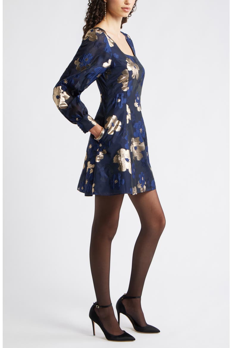 Metallic Floral Jacquard Minidress, Alternate, color, NAVY MULTI LUREX