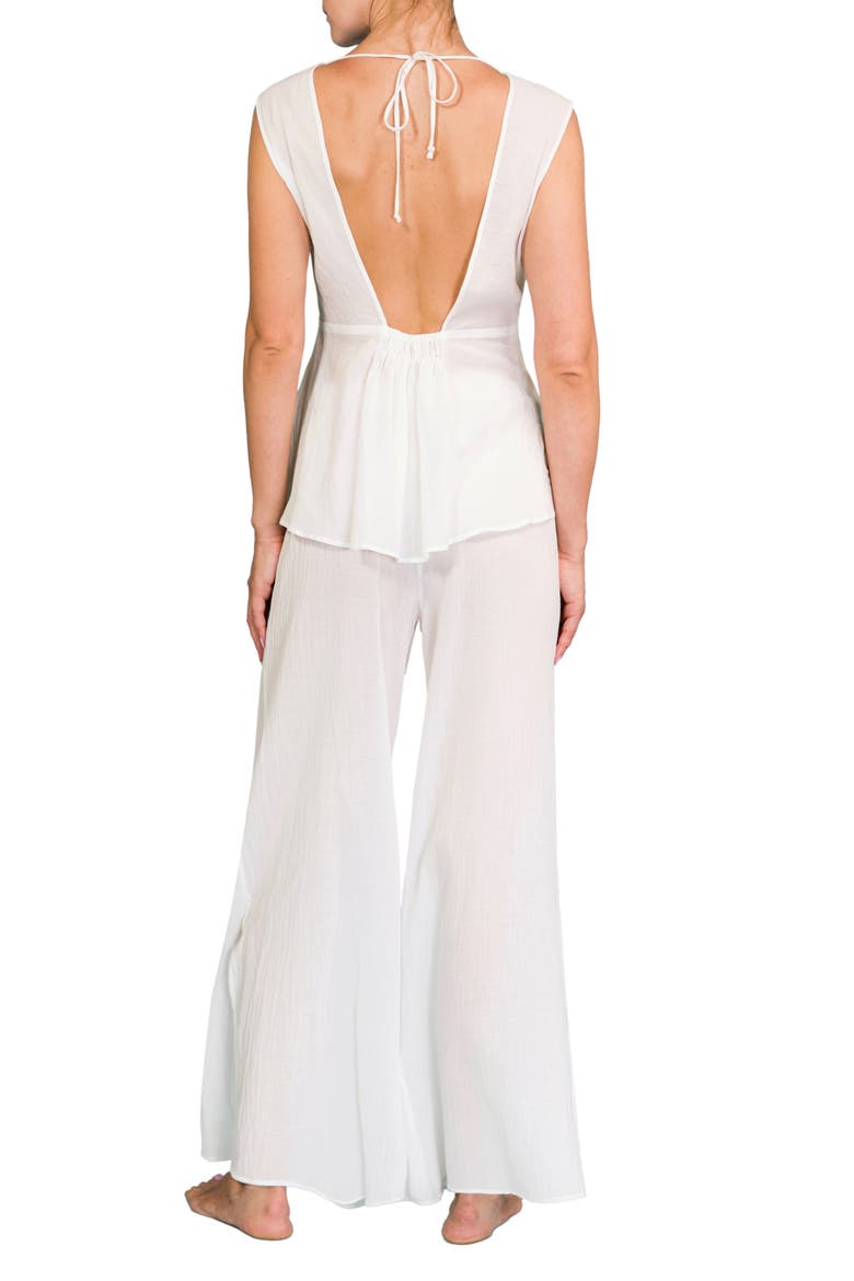 Deep V Wide Leg Pajamas, Alternate, color, WHITE