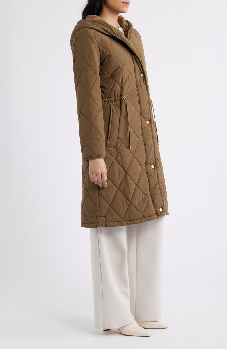 Donna Karan New York Quilted Hooded Coat, Alternate, color, Beech