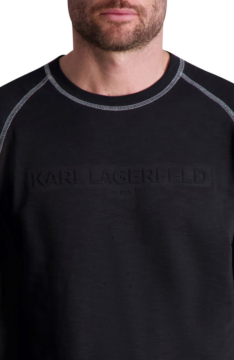 KARL LAGERFELD PARIS Embossed Logo Long Sleeve Cotton T-Shirt, Alternate, color, 