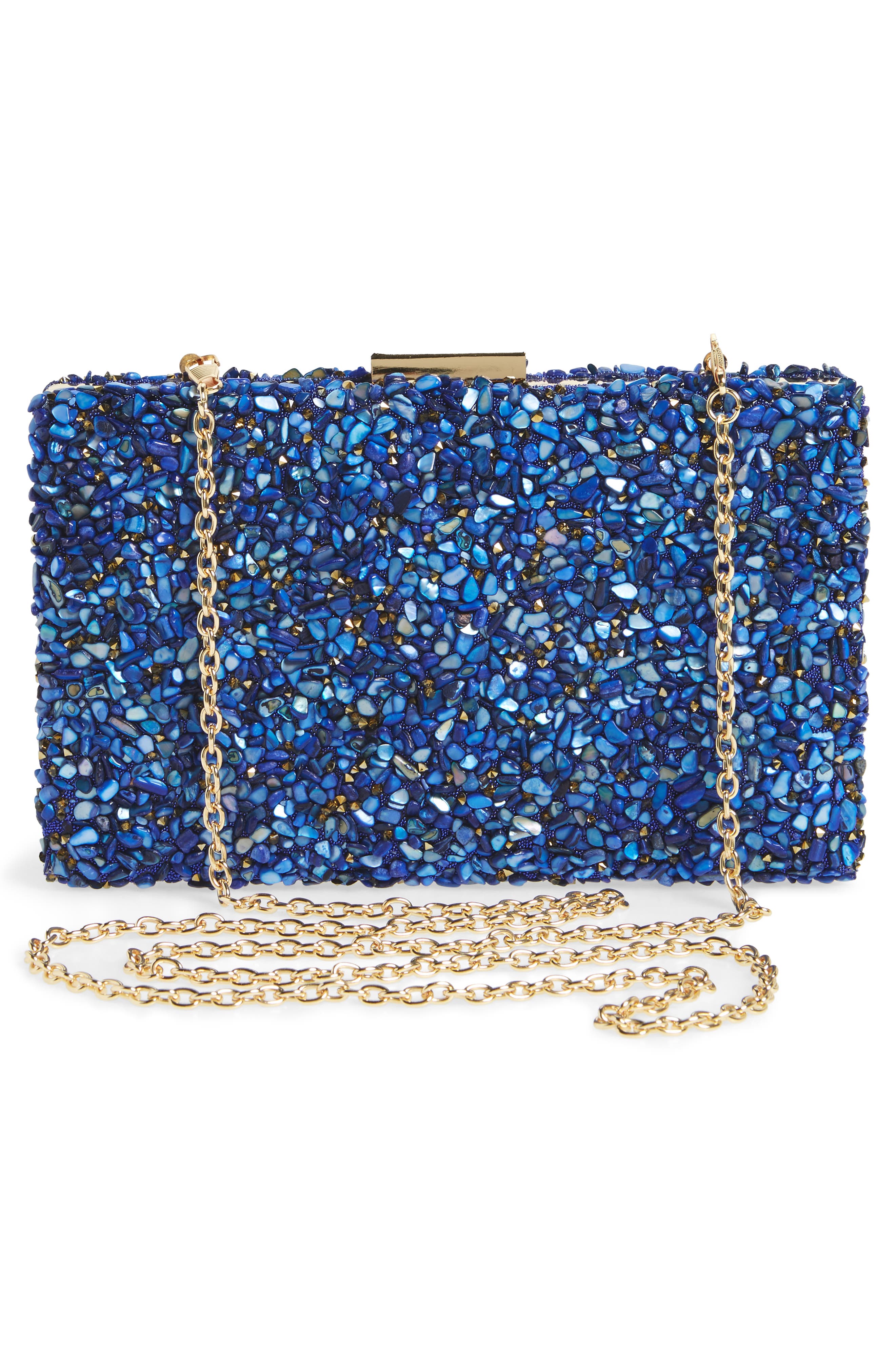 Tasha Chips Embellished Box Clutch, Alternate, color, GOLD/ BLUE