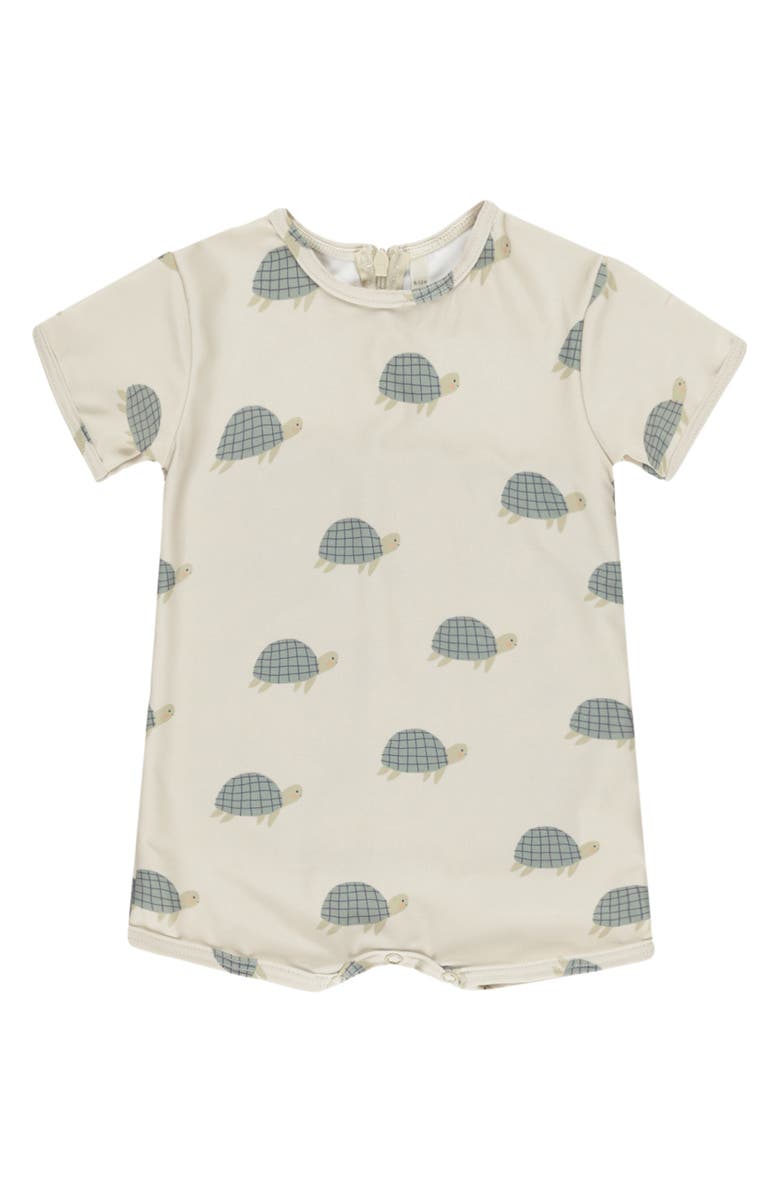 QUINCY MAE Sea Turtle Short Sleeve One-Piece Swimsuit, Main, color, Stone