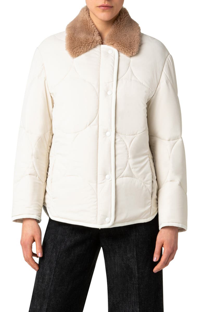Akris punto Circle Quilted Jacket with Faux Fur Collar, Main, color, 