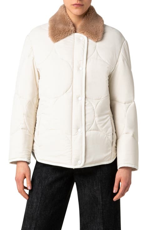 Circle Quilted Jacket with Faux Fur Collar