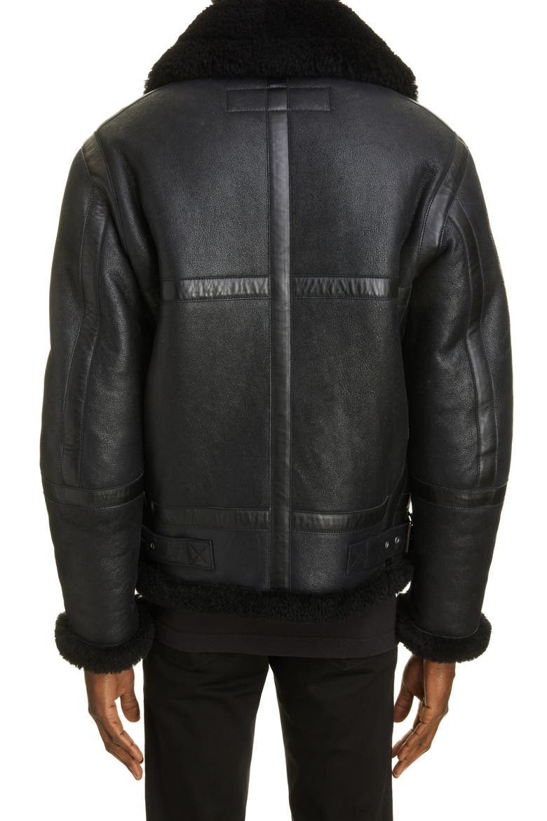 Leather & Shearling Aviator Jacket, Alternate, color, BLACK