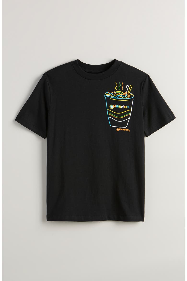 Kids' Loose Fit Cotton Graphic T-Shirt, Main, color, BLACK NEON RAMEN