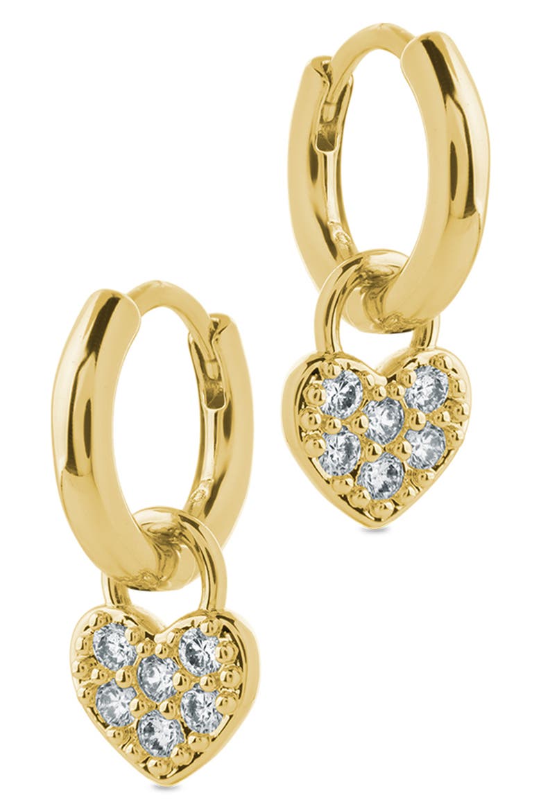 Jeanette Pavé Cubic Zirconia Heart Drop Huggie Hoop Earrings, Alternate, color, GOLD