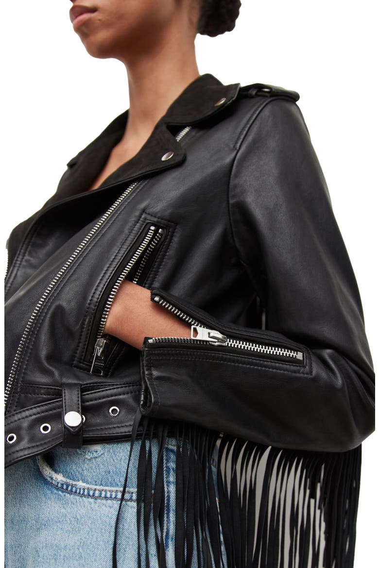 Ayra Tassel Leather & Suede Jacket, Alternate, color, BLACK