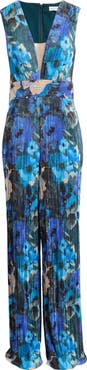 Dress the Population Hunter Floral Print Plissé Sleeveless Jumpsuit