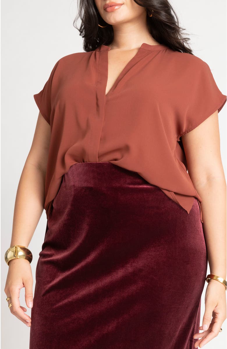 ELOQUII Notch Collar Blouse, Main, color, Topaz Brown