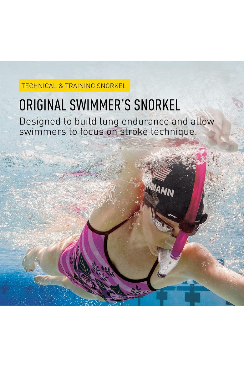 Original Swimmers Snorkel Center Mount Design For Swim Training Adjustable Fit Purge Valve, Alternate, color, Pink