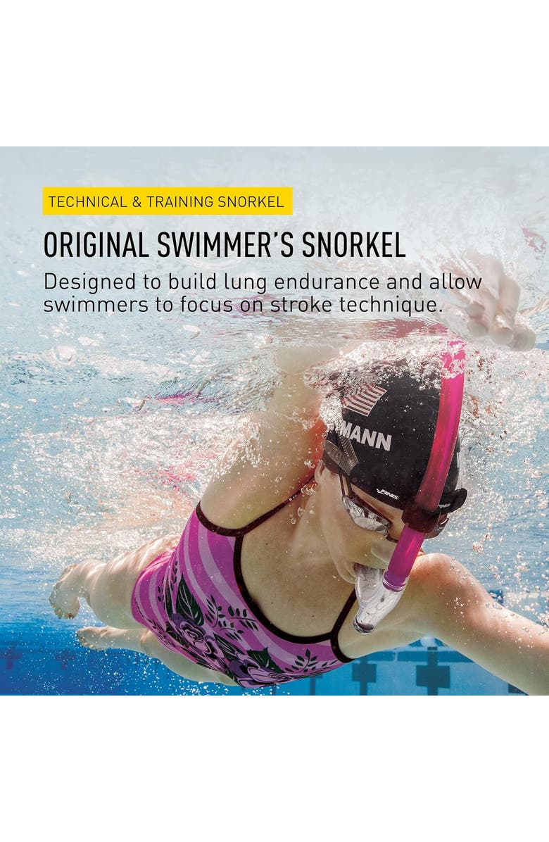 FINIS Original Swimmers Snorkel Center Mount Design For Swim Training Adjustable Fit Purge Valve, Alternate, color, Pink