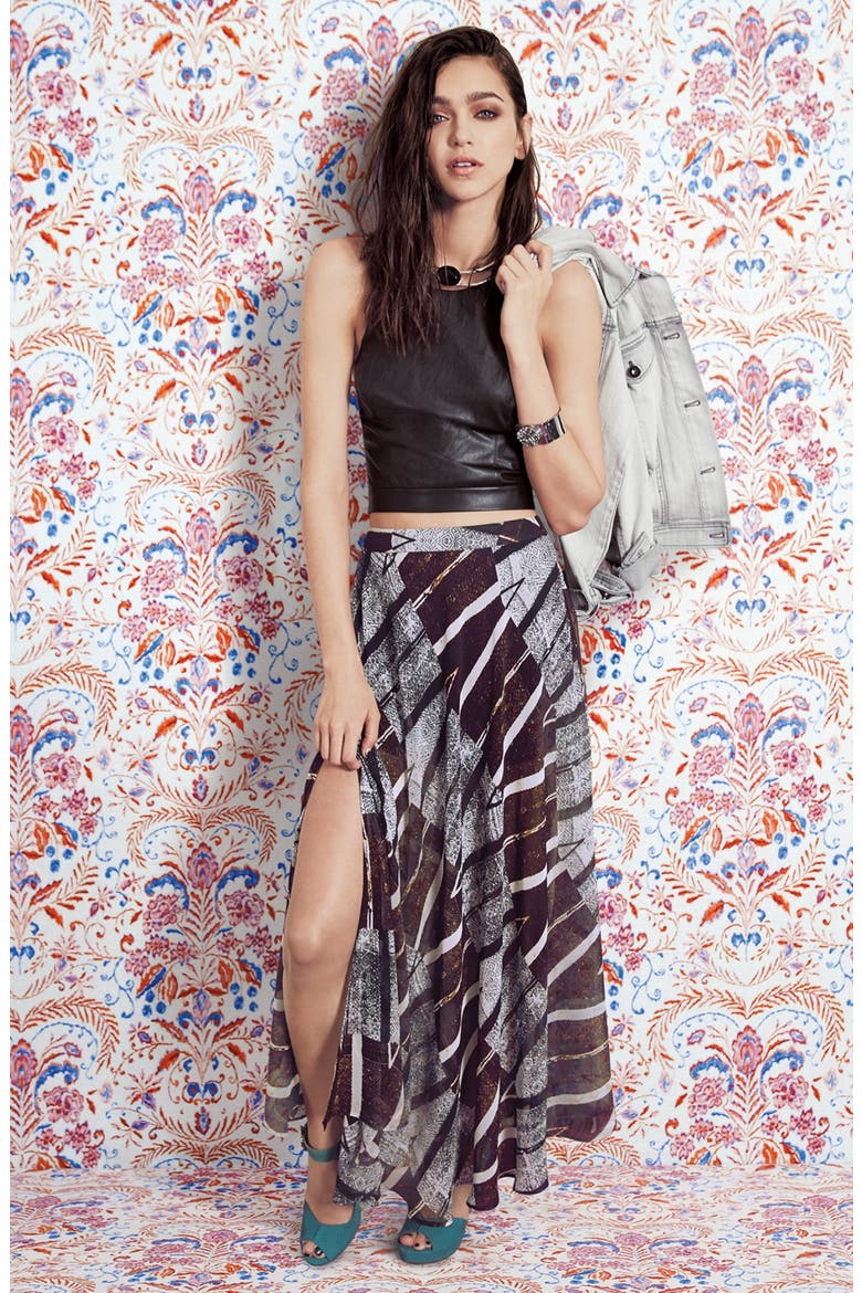 ASTR Faux Leather Halter Crop Top, Alternate, color, BLACK