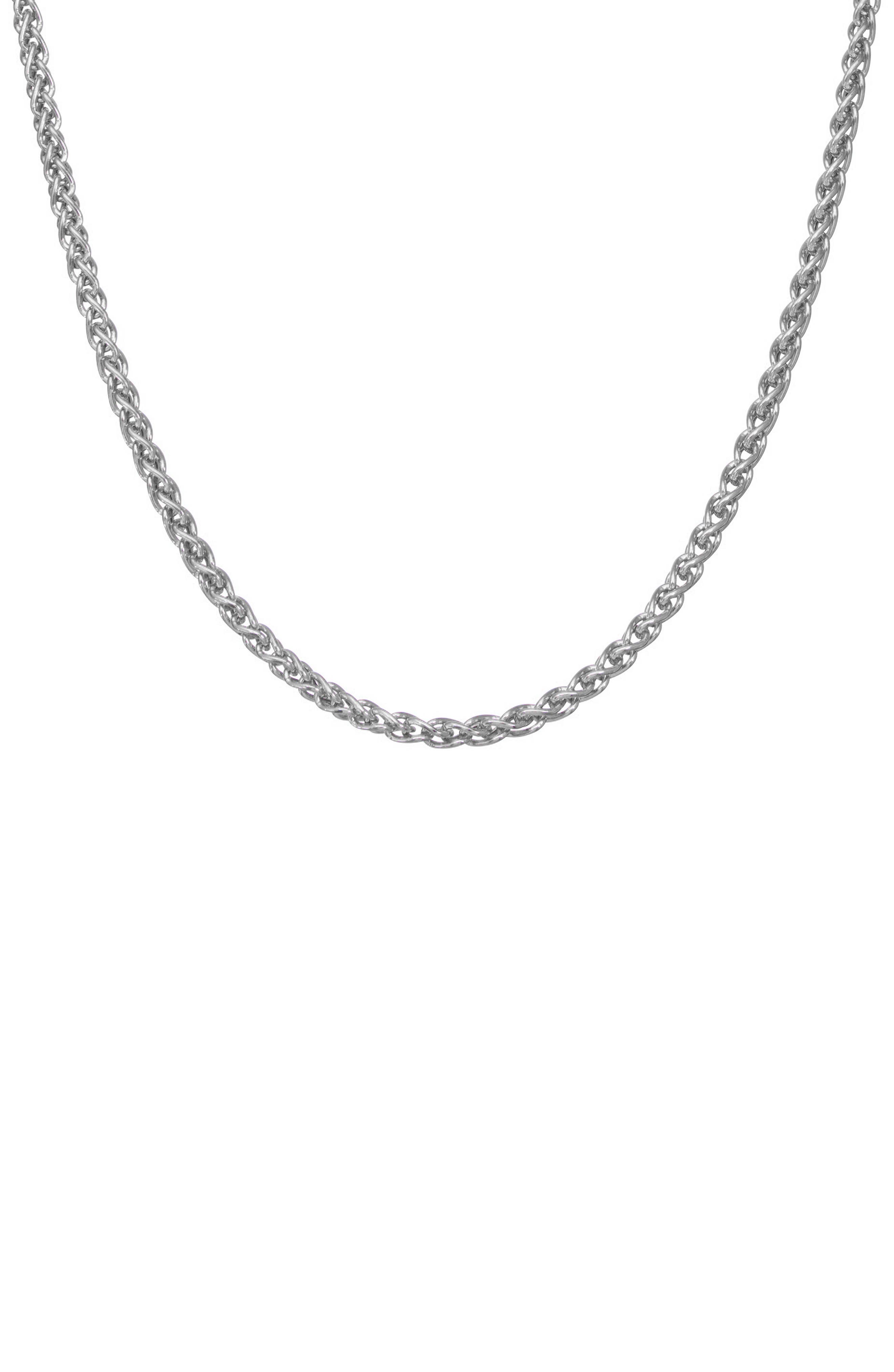 FZN Men's Sterling Silver Wheat Chain Necklace