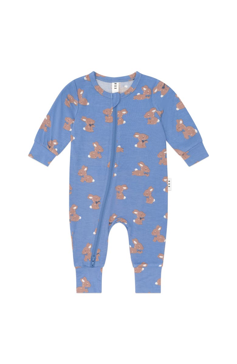 Huxbaby Vintage Blue Bunny Zip Romper, Main, color, Vintage Blue