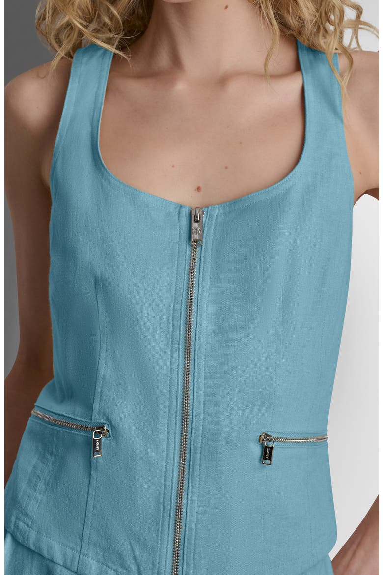 Linen Blend Sleeveless Zip Front Top, Alternate, color, CAMEO BLUE