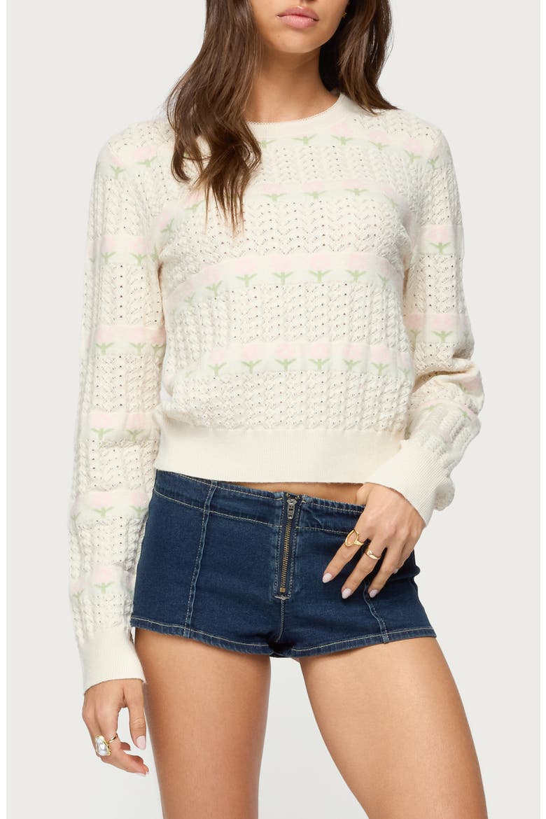 Emerie Floral Pointelle Stitch Sweater, Main, color, CREAM