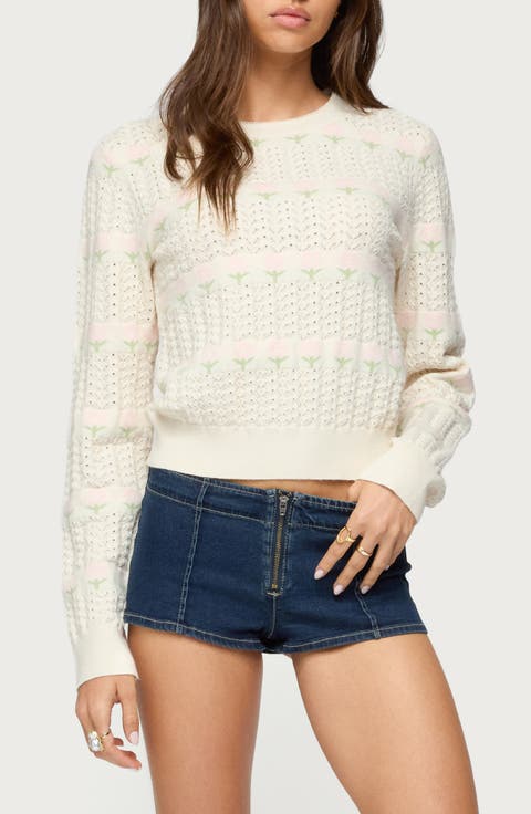 Emerie Floral Pointelle Stitch Sweater