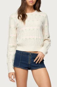 EDIKTED Emerie Floral Pointelle Stitch Sweater