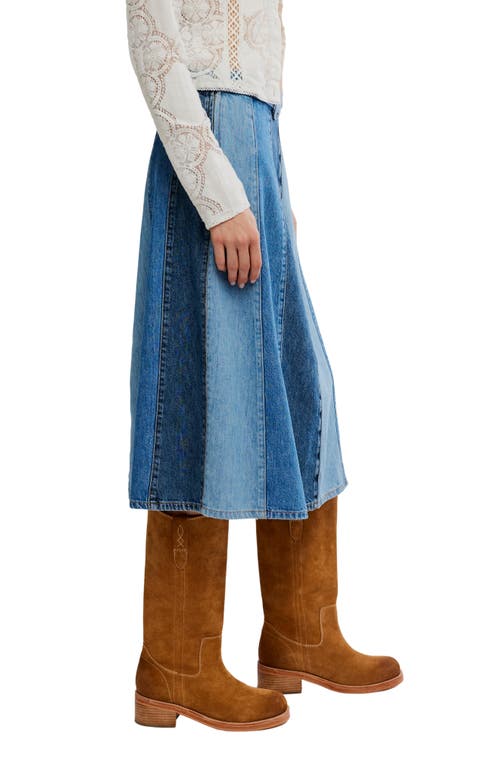 Free People Sunbeam Denim Midi Skirt In Blue