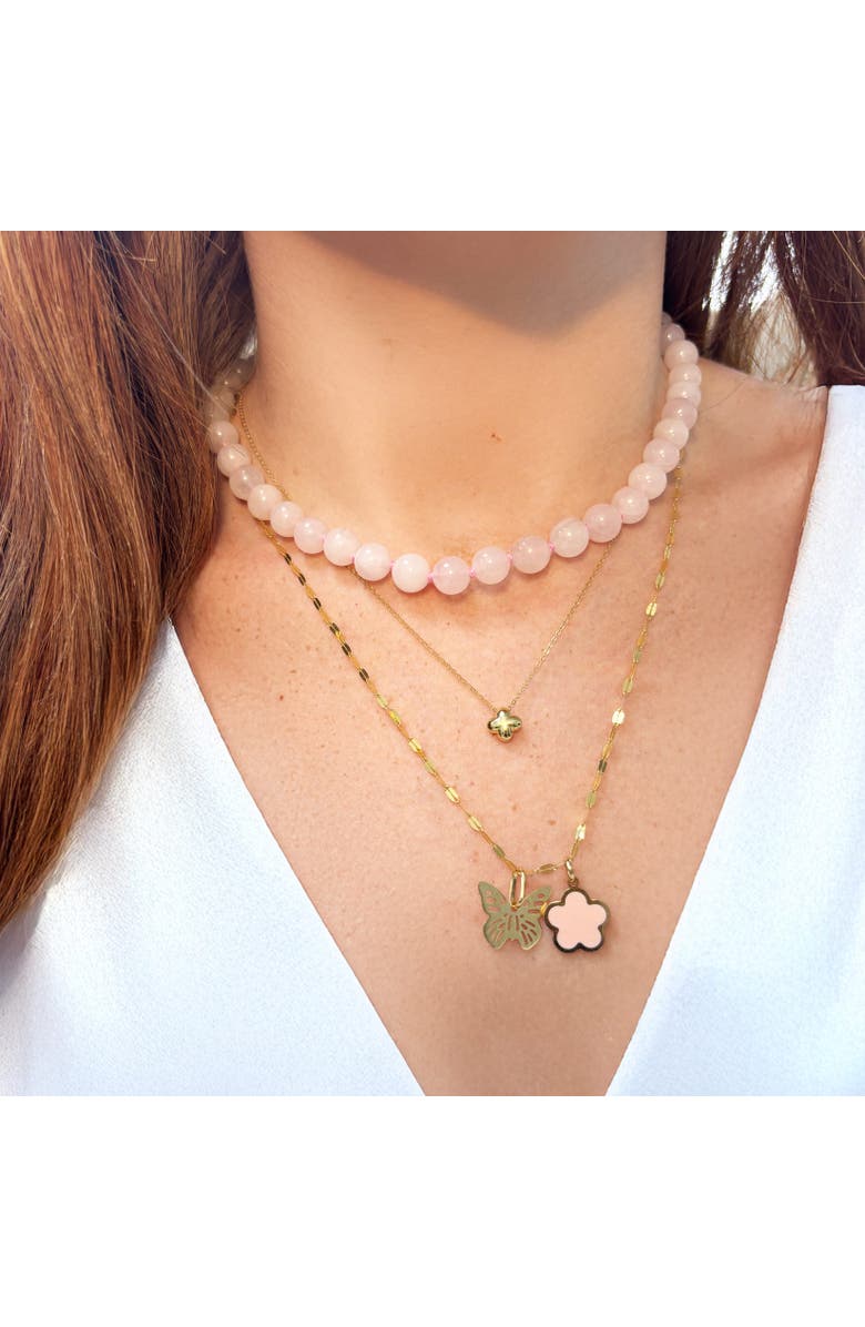 The Lovery Fine Jewelry Rose Quartz Knotted Bead Necklace, Alternate, color, Rose Quartz