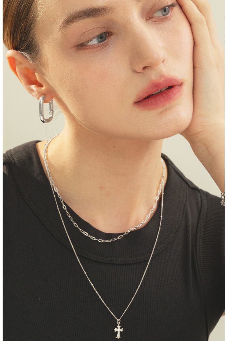 Sterling Silver 18k Gold Plated Celine Chain Necklace Dainty Bold Look, Alternate, color, Silver