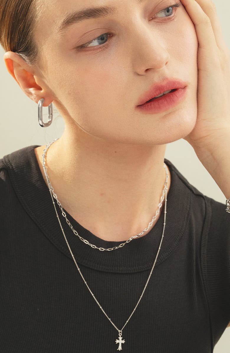 Bearfruit Jewelry Sterling Silver 18k Gold Plated Celine Chain Necklace Dainty Bold Look, Alternate, color, Silver