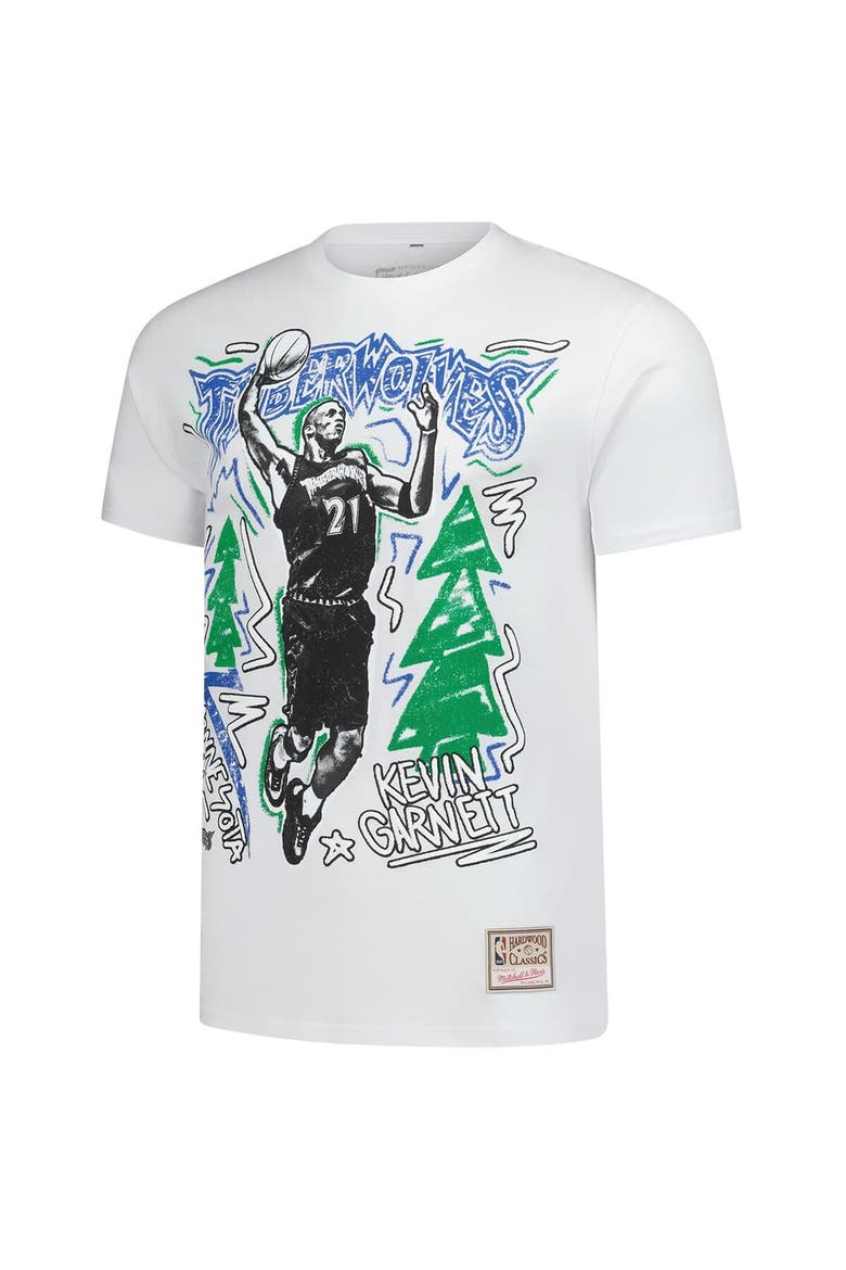 Men's Mitchell & Ness Kevin Garnett White Minnesota Timberwolves Hardwood Classics Chalked Up T-Shirt, Alternate, color, White