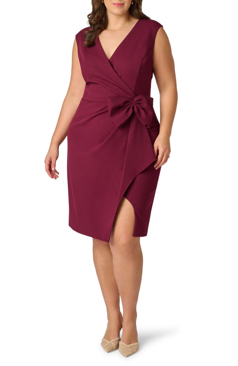 Adrianna Papell Sleeveless Bow Crepe Sheath Dress, Main, color, Cabernet