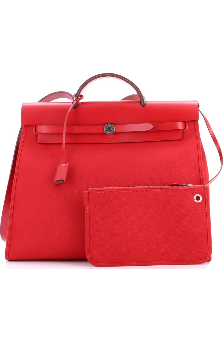Pre-Owned Hermes Herbag Zip Leather and Toile 39, Alternate, color, Rouge De Coeur