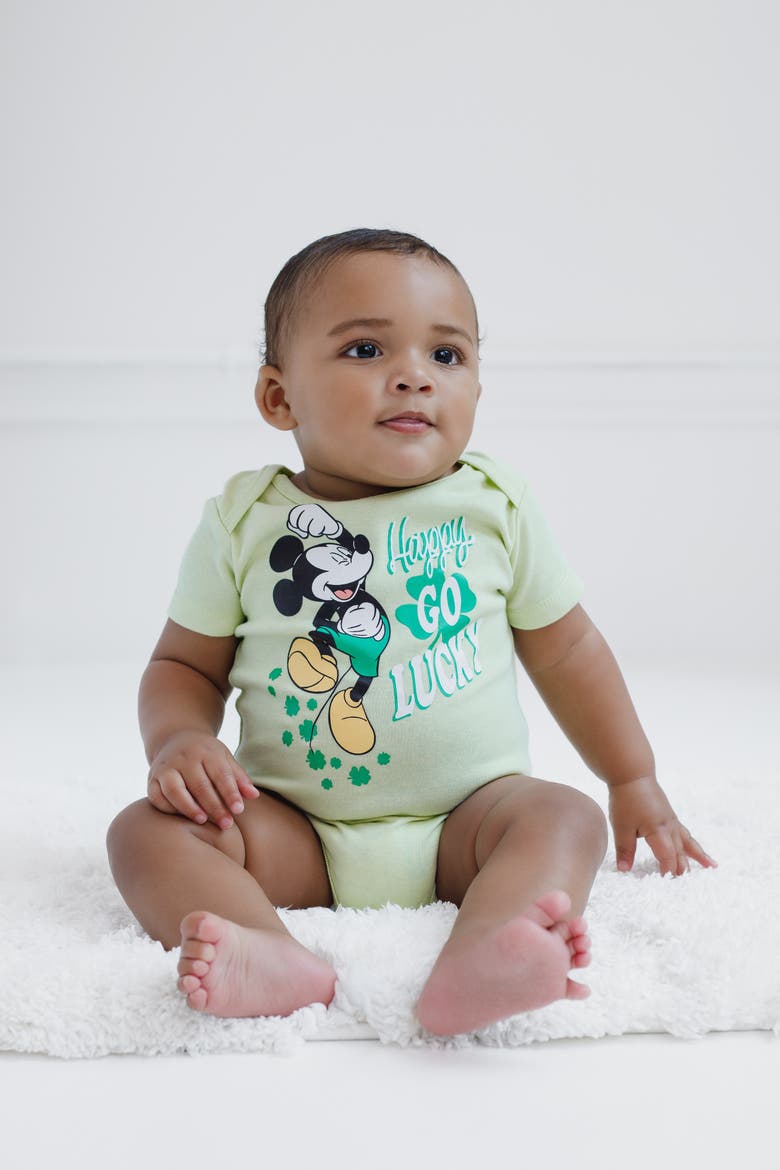 Mickey Mouse & Friends Holiday Short Sleeve Bodysuit, Alternate, color, Mint Green Mickey