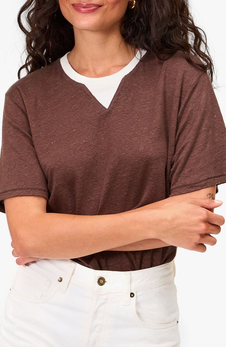 Clare V. Original Linen V-Stitch T-Shirt, Main, color, Mocha
