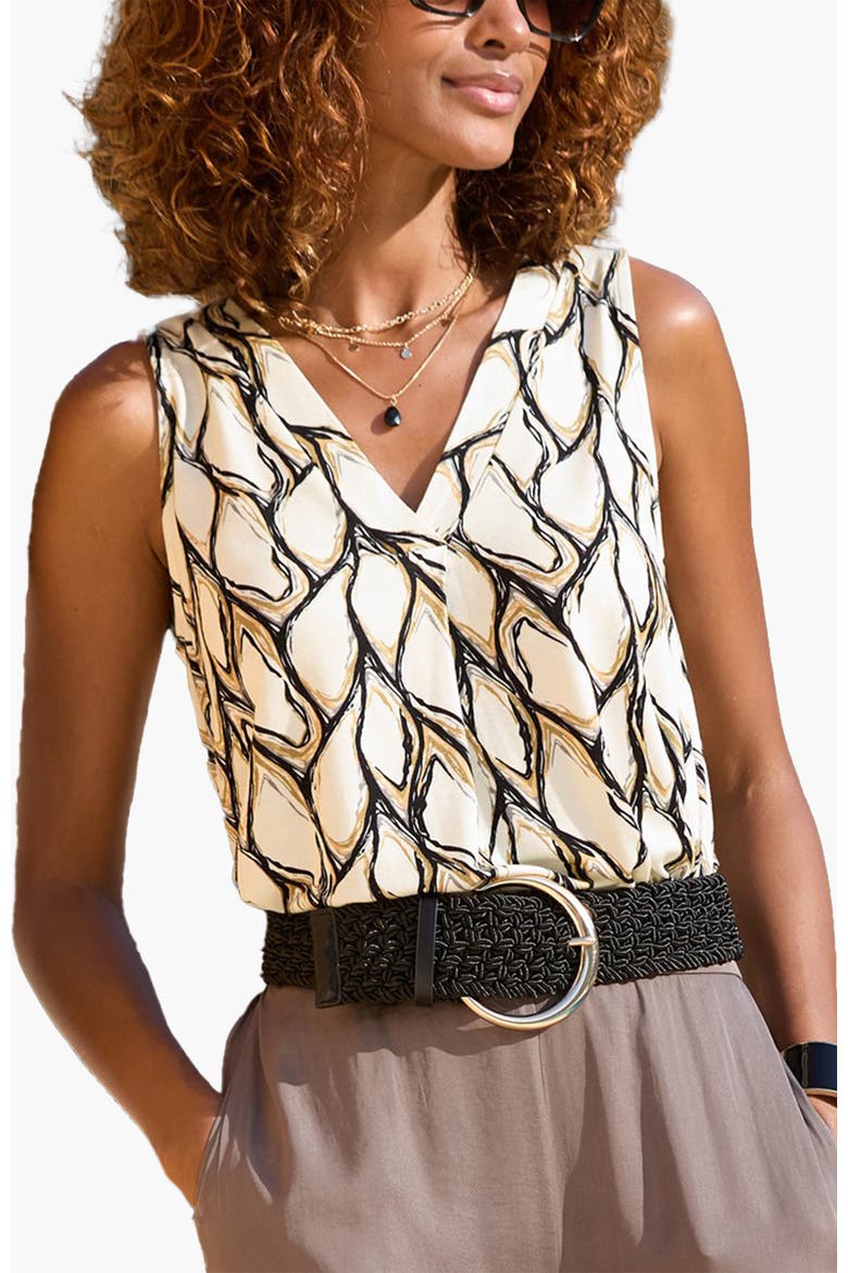 Printed V-Neck Tank Top, Main, color, Ivory Khaki