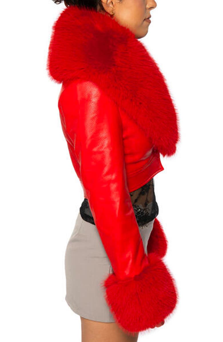 AZALEA WANG Gisele Faux Fur Trim Faux Leather Crop Jacket, Alternate, color, 