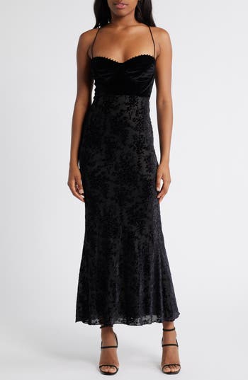 Rare London Sleeveless Burnout Velvet Gown In Black