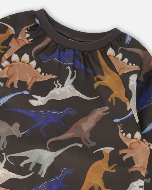 Deux Par Deux School Apron Dinosaur In Blue