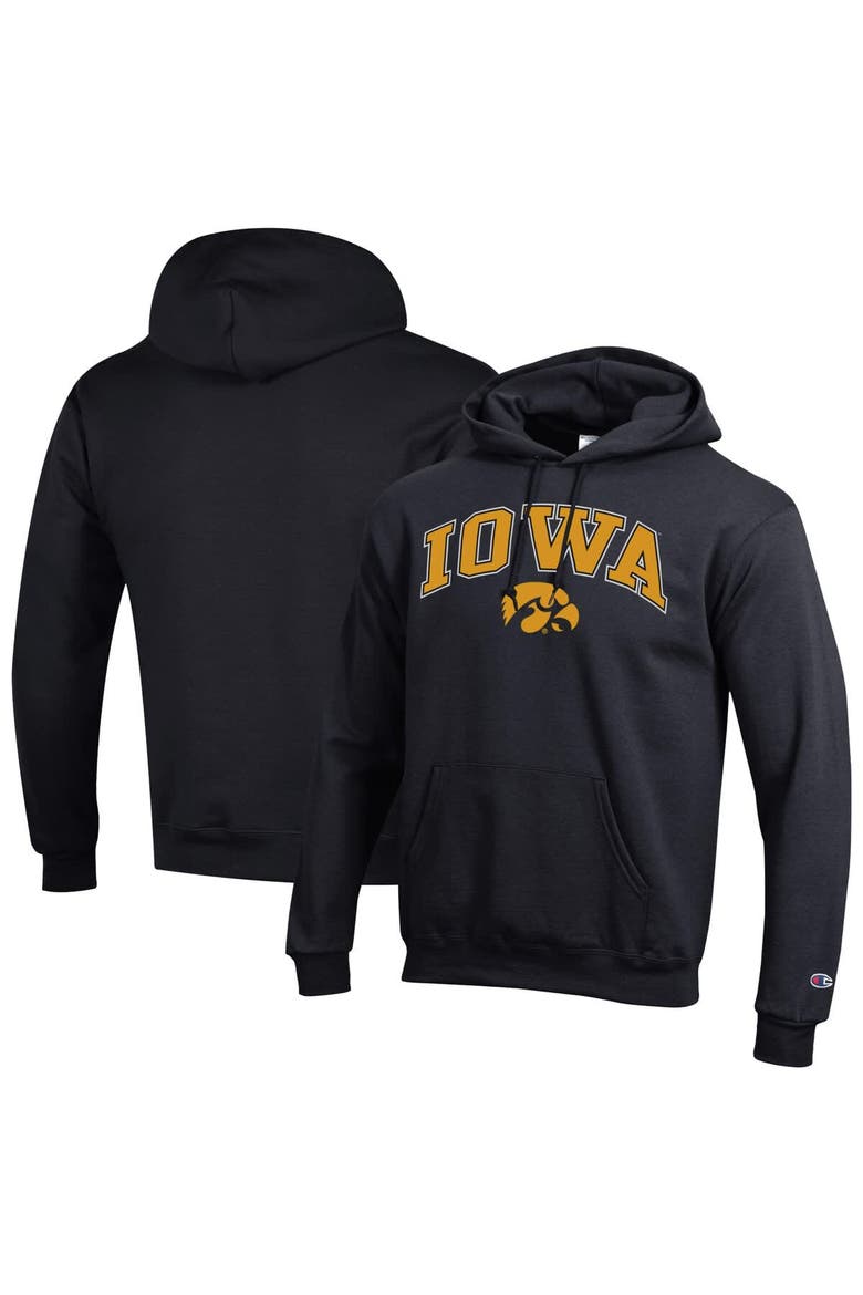 Men's Champion  Black Iowa Hawkeyes Arch Over Logo Pullover Hoodie, Main, color, Black