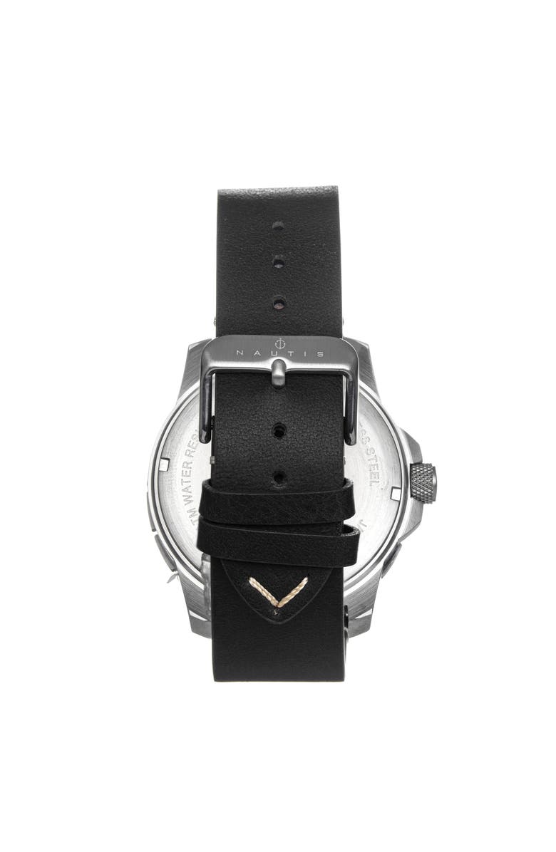 Nautis Dive Pro 200 Leather-Band Watch w/Date, Alternate, color, Black