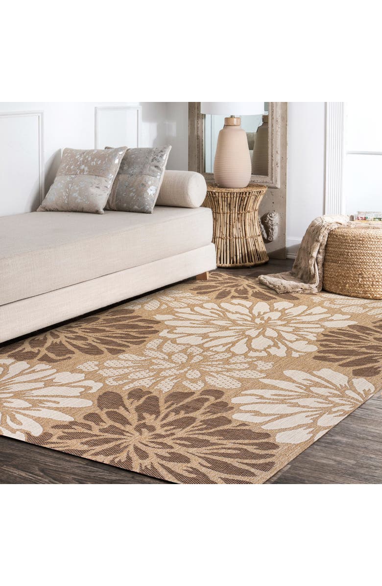 JONATHAN Y Zinnia Modern Floral Textured Weave Indoor/Outdoor Area Rug, Alternate, color, Brown/Cream