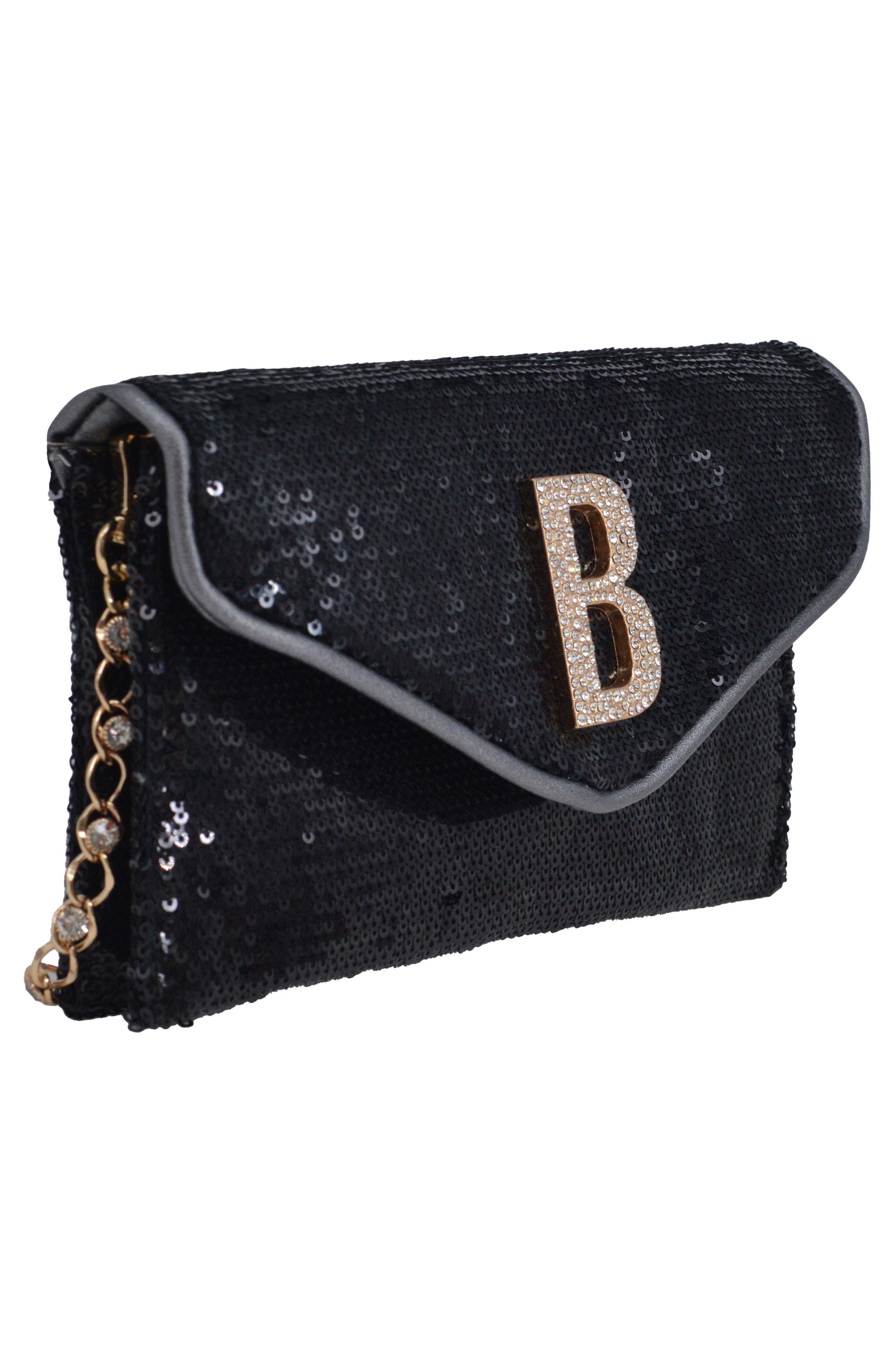 bebe Miro Sequin Clutch, Alternate, color, Black