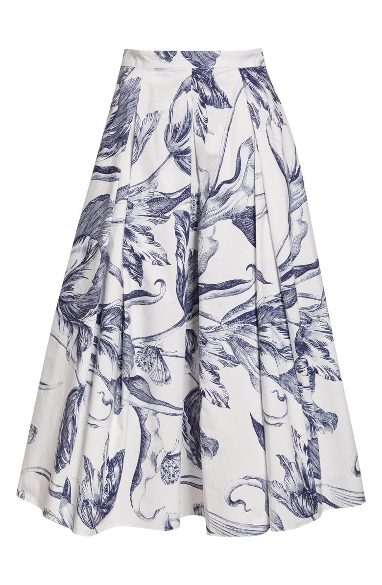 Erdem Print Pleated Cotton Midi Skirt, Main, color, Botanical Engraving Ivory