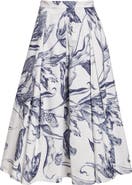 Erdem Print Pleated Cotton Midi Skirt