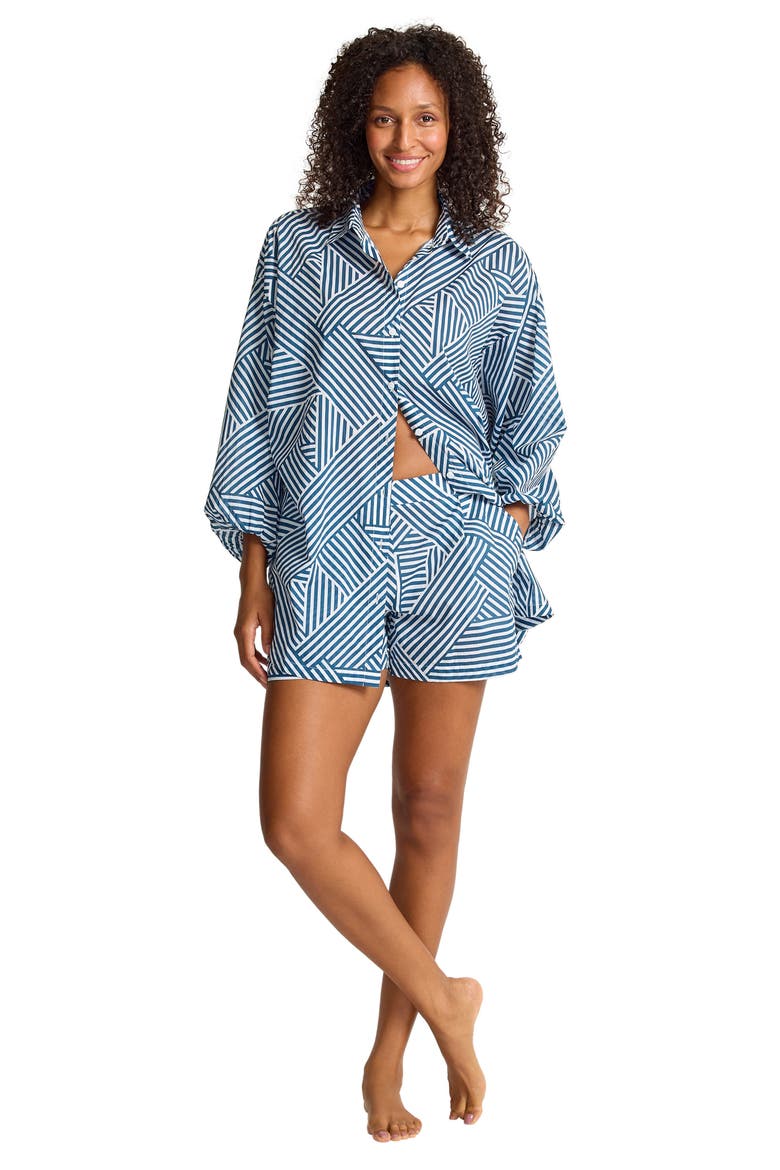 Catalina Coast Cotton Cover-Up Boyfriend Shirt, Alternate, color, INDIGO TIDE