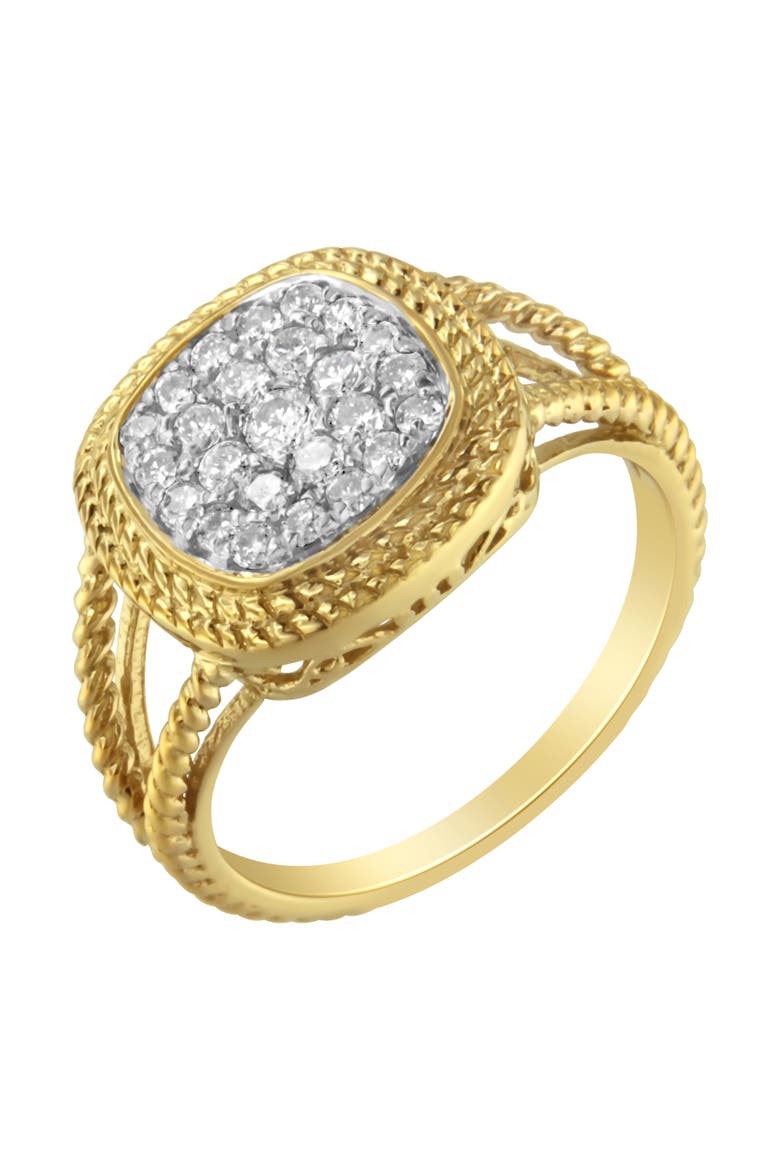 10K Yellow Gold Plated Silver 1/2 Ctw Diamond Cushion Split Shank Cocktail Ring, Main, color, Yellow Gold over Silver