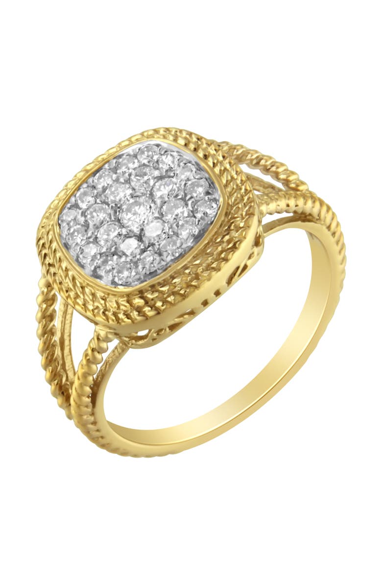 Haus of Brilliance 10K Yellow Gold Plated Silver 1/2 Ctw Diamond Cushion Split Shank Cocktail Ring, Main, color, Yellow Gold Over Silver