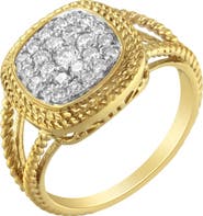 Haus of Brilliance 10K Yellow Gold Plated Silver 1/2 Ctw Diamond Cushion Split Shank Cocktail Ring