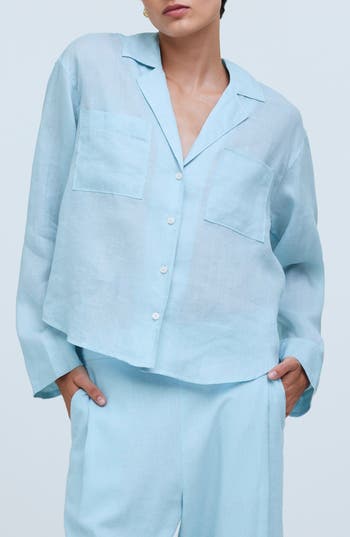 Shop Madewell Resort Ramie Button-up Shirt In Blue Heron