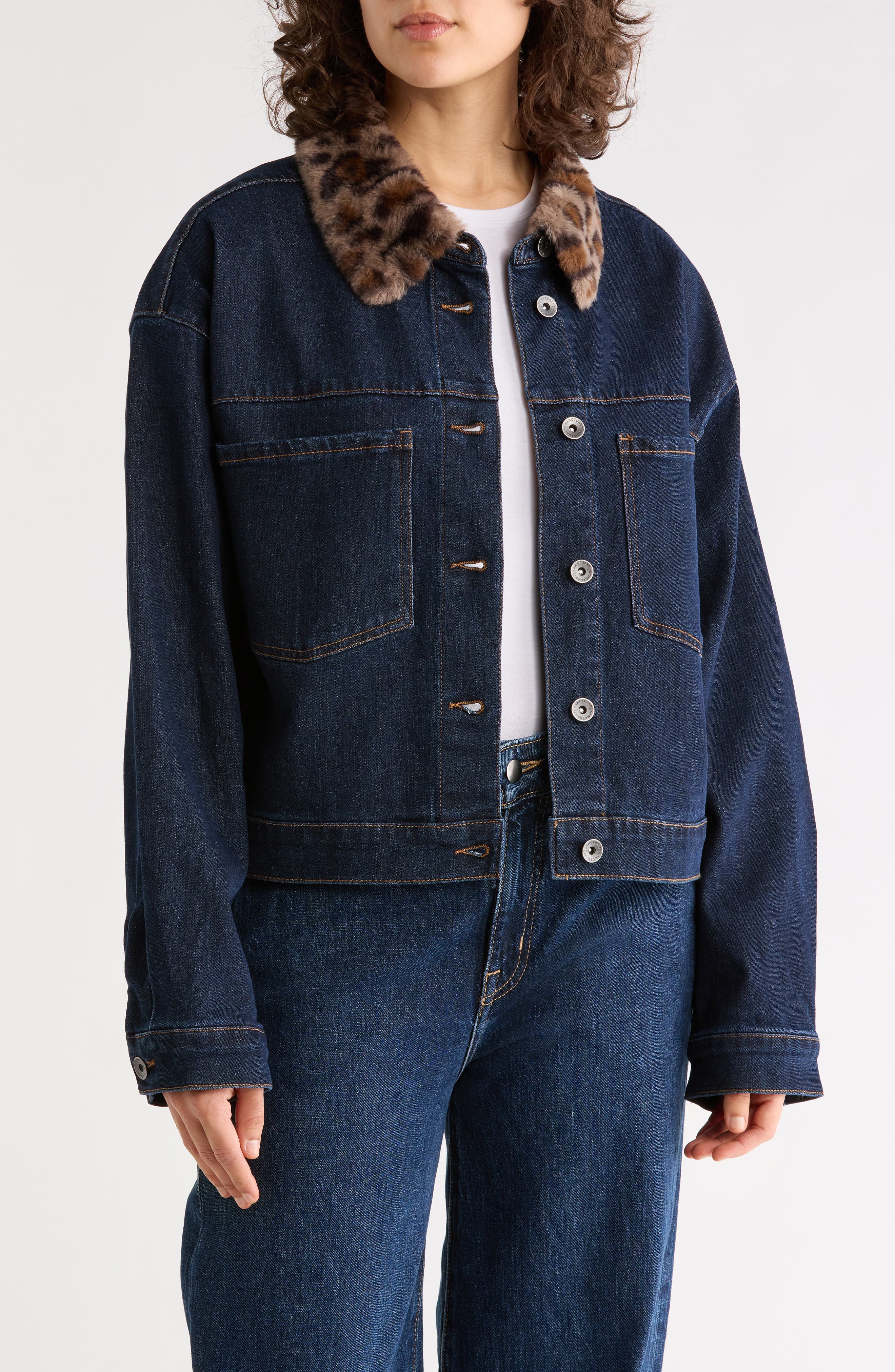 Sanctuary Faux Fur Collar Crop Denim Jacket