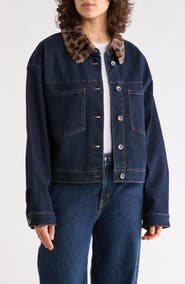 Sanctuary Faux Fur Collar Crop Denim Jacket