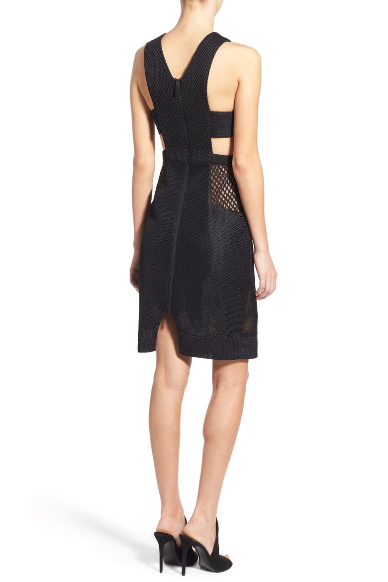 Mesh Front Sheath Dress, Alternate, color, BLACK